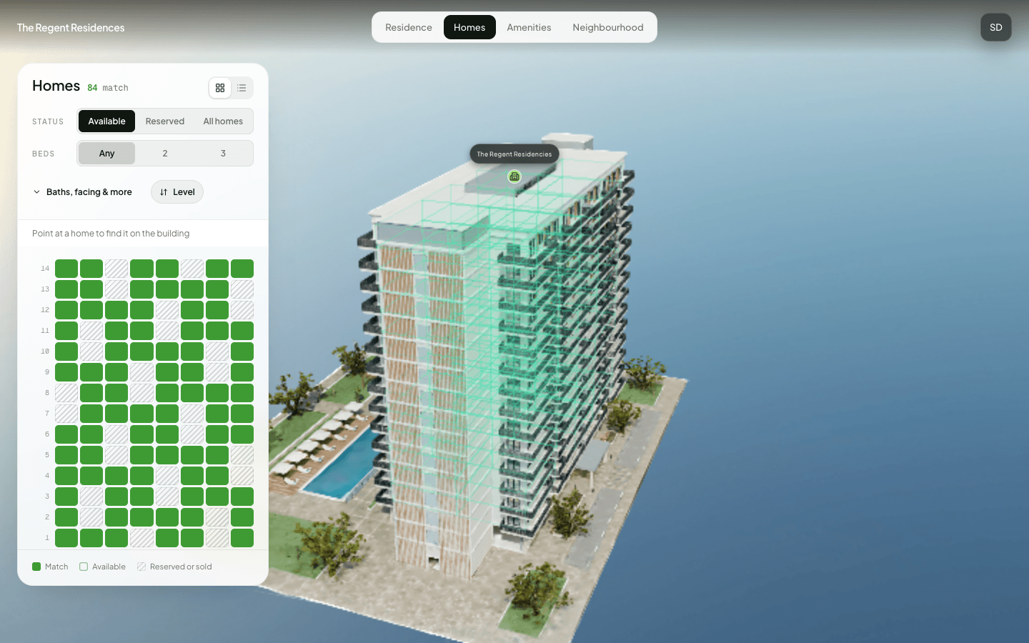 Regent concept inventory: floors and selectable homes