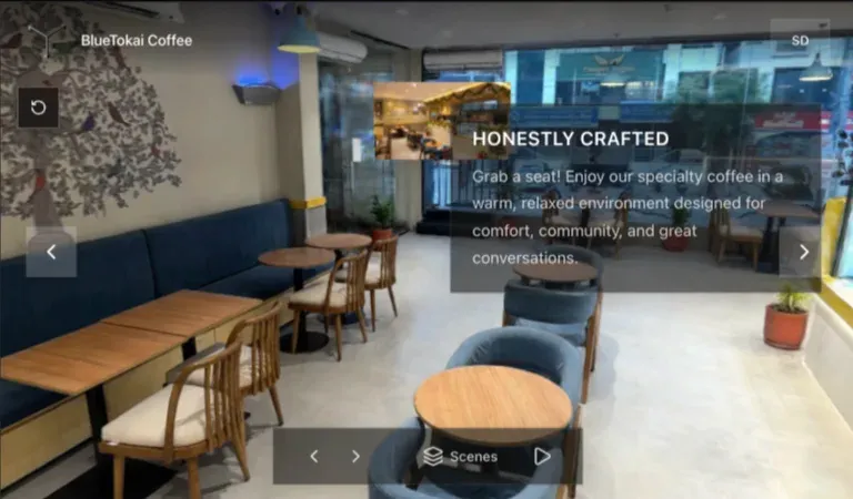 A published Spatial Studio tour of a BlueTokai coffee shop
